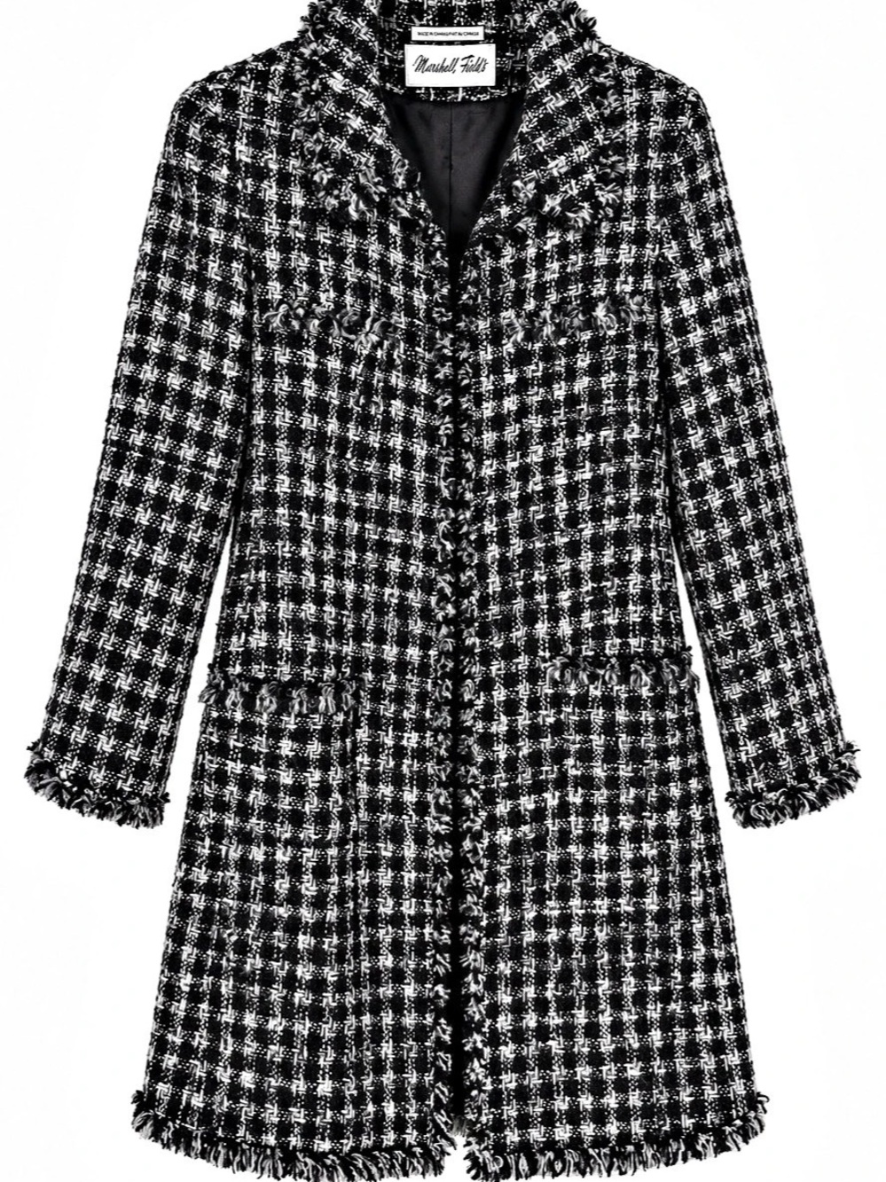 Vintage Marshall Field’s Black White Tweed Long Coat Women’s Size 8